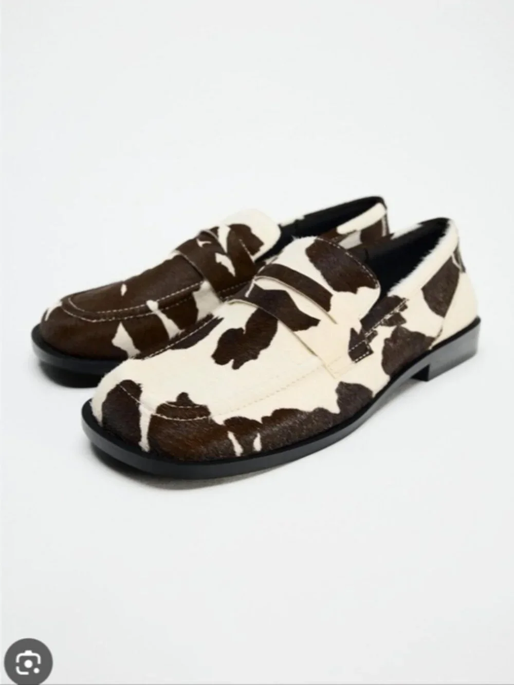 *SOLD* ZARA | animal print leather loafer Brown White Sz 41 - Picture 2 of 8